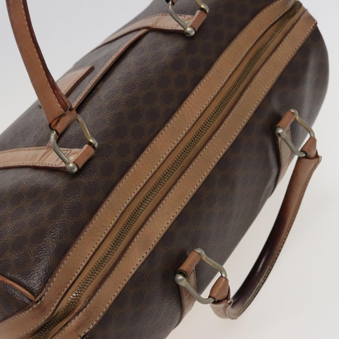 Celine Macadam Canvas Boston Bag PVC Leather Brown Auth 79183
