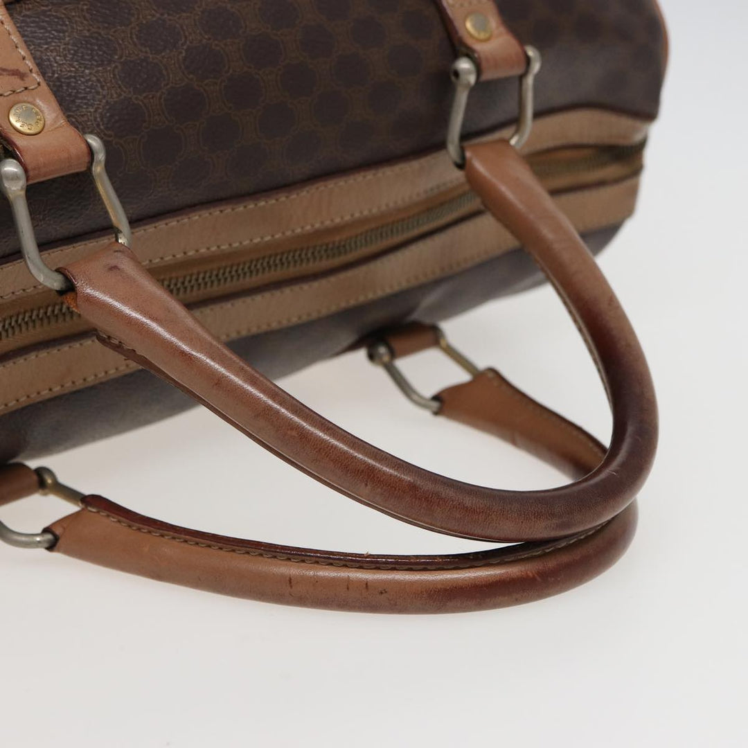 Celine Macadam Canvas Boston Bag PVC Leather Brown Auth 79183