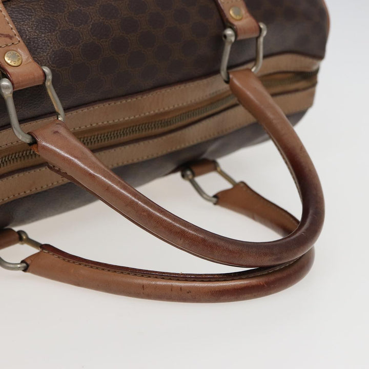 Celine Macadam Canvas Boston Bag PVC Leather Brown Auth 79183