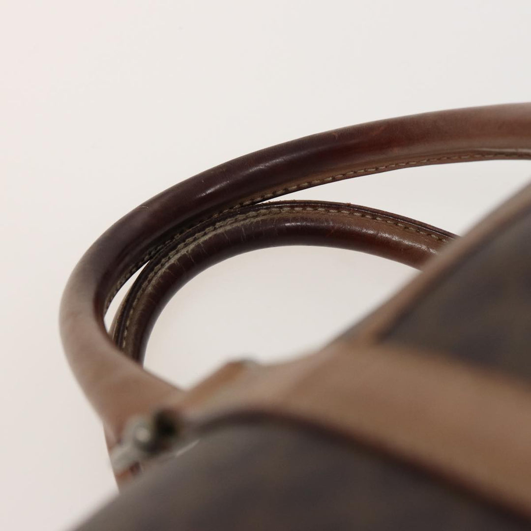 Celine Macadam Canvas Boston Bag PVC Leather Brown Auth 79183