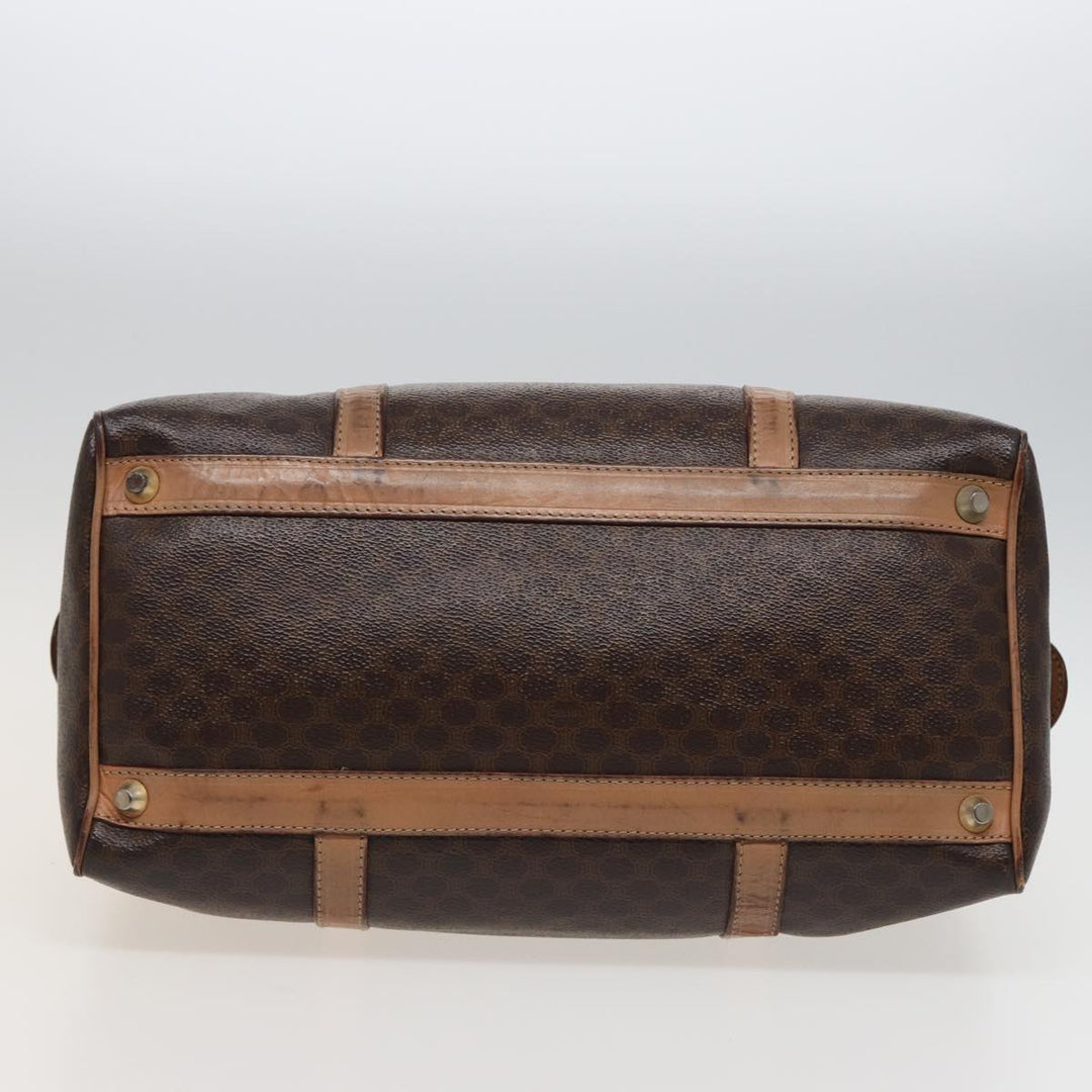 Celine Macadam Canvas Boston Bag PVC Leather Brown Auth 79183
