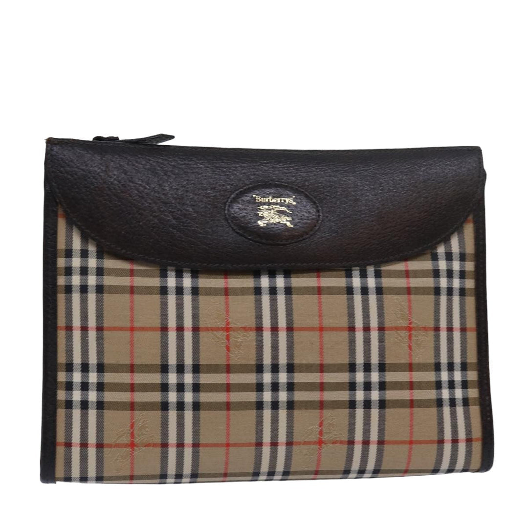 BurberrySs Nova Check Clutch Bag Canvas Beige Auth 79427