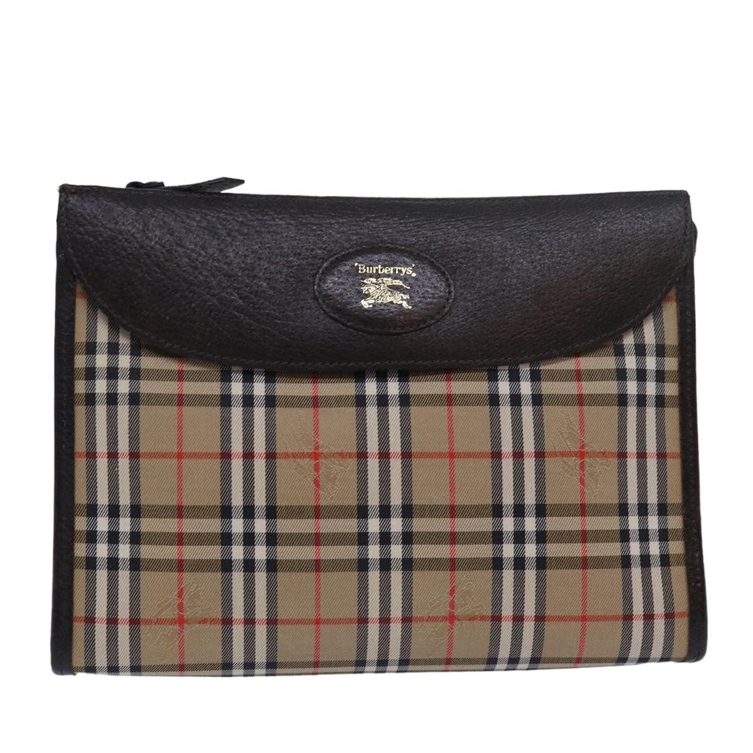 BurberrySs Nova Check Clutch Bag Canvas Beige Auth 79427