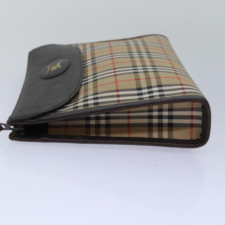 BurberrySs Nova Check Clutch Bag Canvas Beige Auth 79427