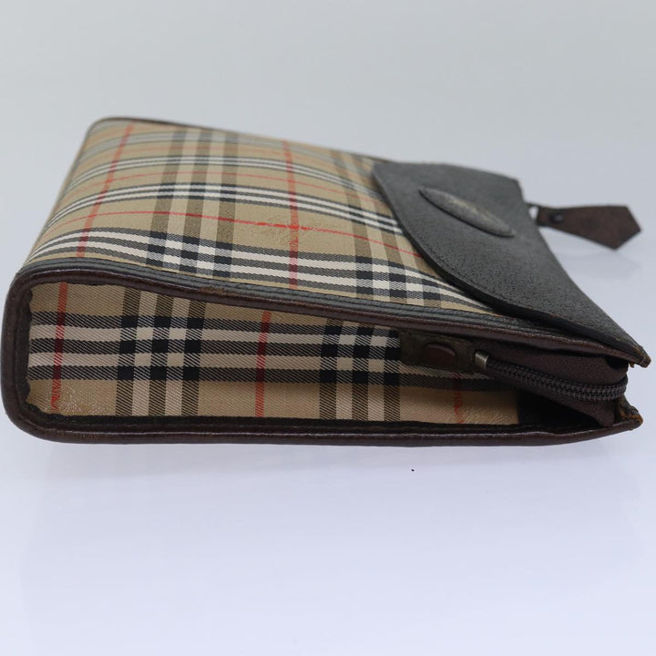 BurberrySs Nova Check Clutch Bag Canvas Beige Auth 79427