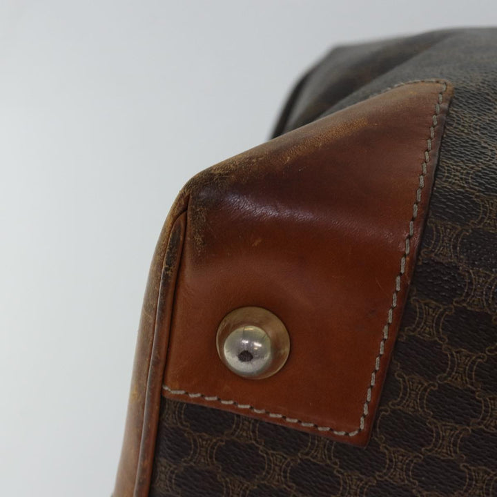 Celine Macadam Canvas Boston Bag PVC Leather Brown Auth 79438