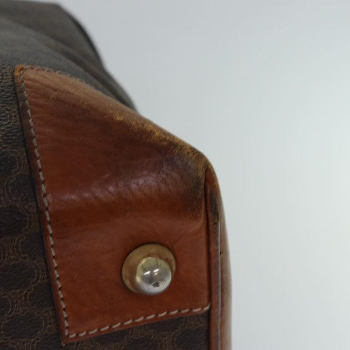Celine Macadam Canvas Boston Bag PVC Leather Brown Auth 79438