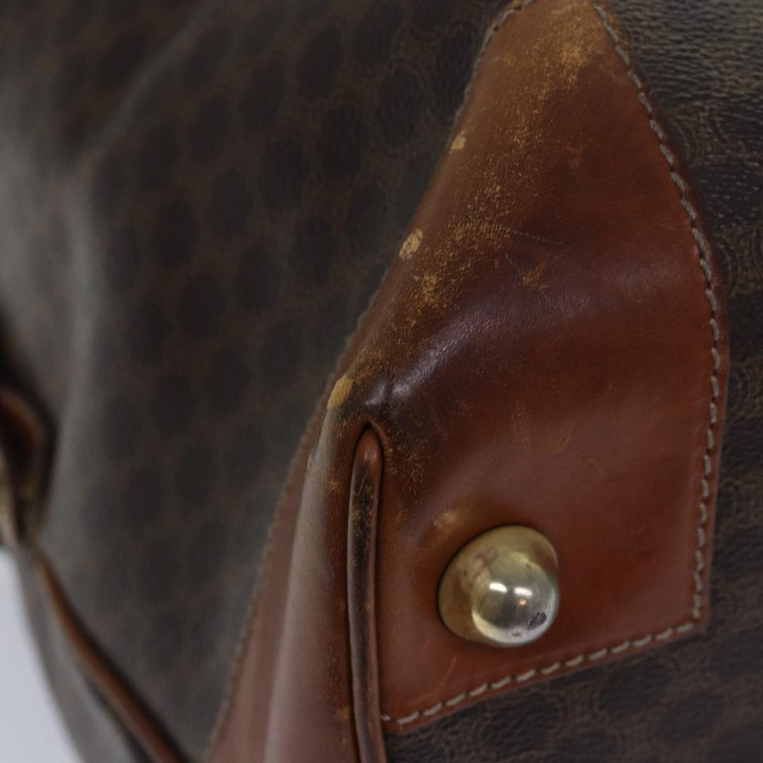 Celine Macadam Canvas Boston Bag PVC Leather Brown Auth 79438