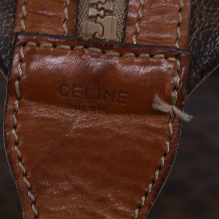 Celine Macadam Canvas Boston Bag PVC Leather Brown Auth 79438