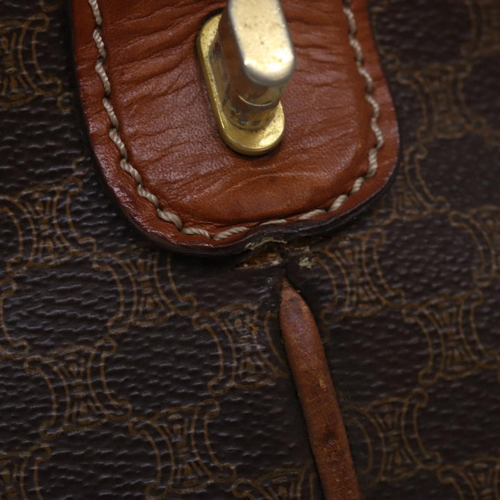 Top Quality Celine Macadam Canvas Boston Bag PVC Leather Brown Auth 79438