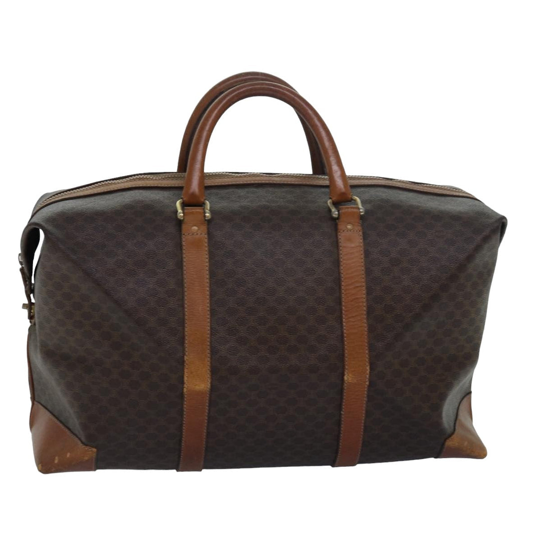 Celine Macadam Canvas Boston Bag PVC Leather Brown Auth 79438