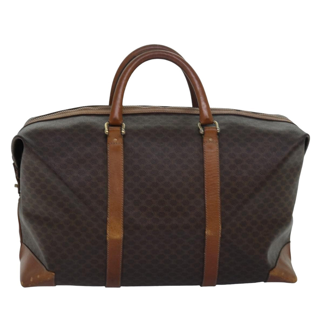 Celine Macadam Canvas Boston Bag PVC Leather Brown Auth 79438