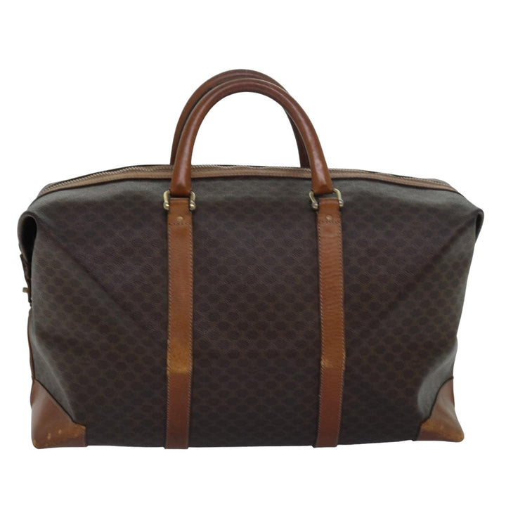 Celine Macadam Canvas Boston Bag PVC Leather Brown Auth 79438