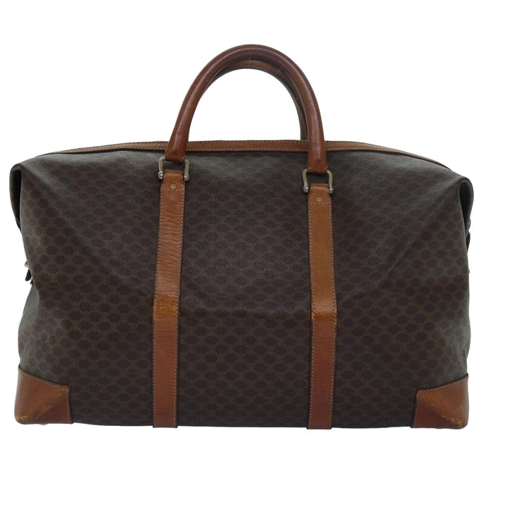 Celine Macadam Canvas Boston Bag PVC Leather Brown Auth 79438