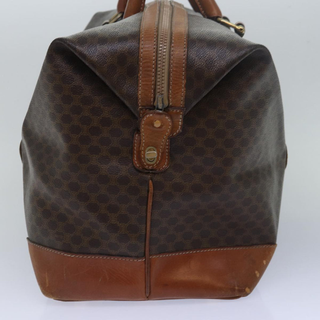 Celine Macadam Canvas Boston Bag PVC Leather Brown Auth 79438