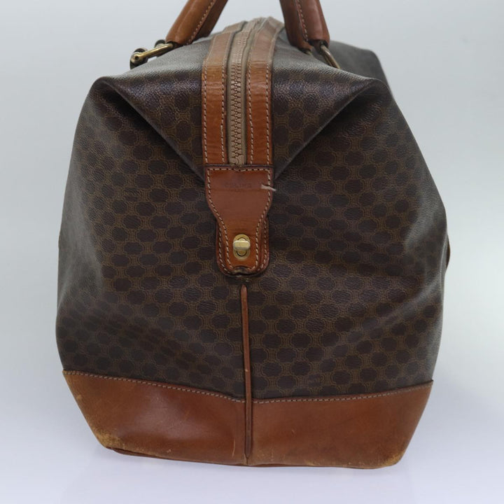 Celine Macadam Canvas Boston Bag PVC Leather Brown Auth 79438