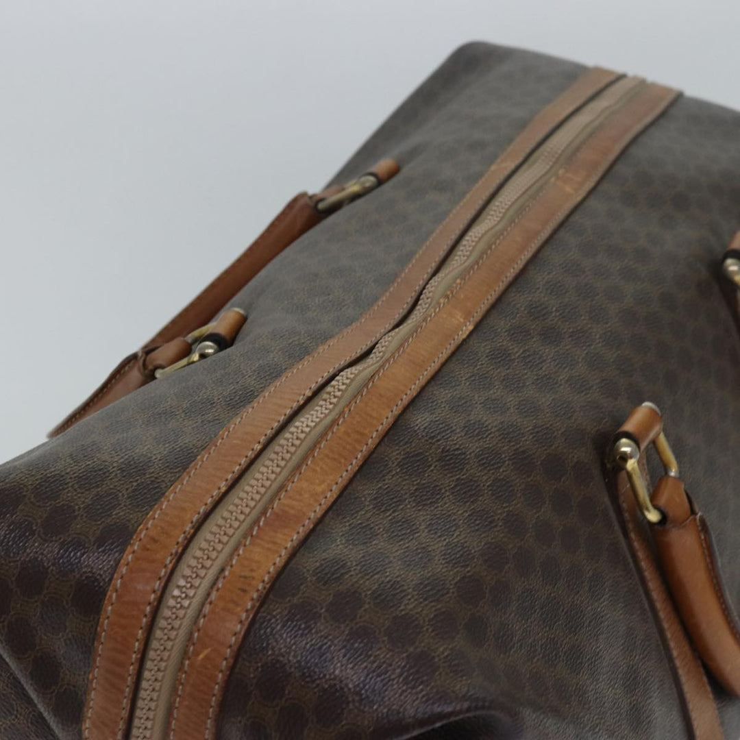 Celine Macadam Canvas Boston Bag PVC Leather Brown Auth 79438