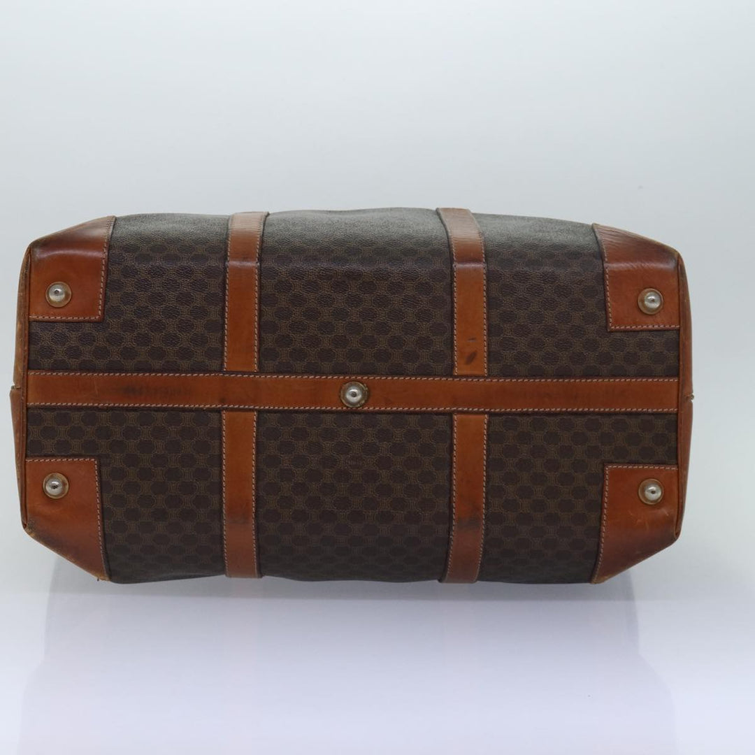Celine Macadam Canvas Boston Bag PVC Leather Brown Auth 79438