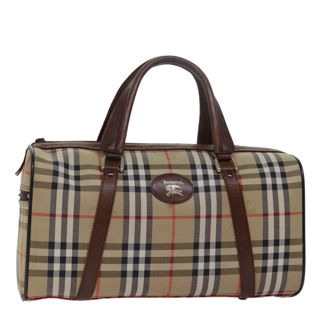 BurberrySs Nova Check Boston Bag Canvas Beige Auth 79483