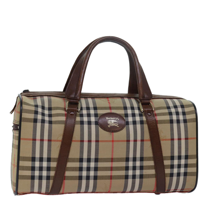 BurberrySs Nova Check Boston Bag Canvas Beige Auth 79483