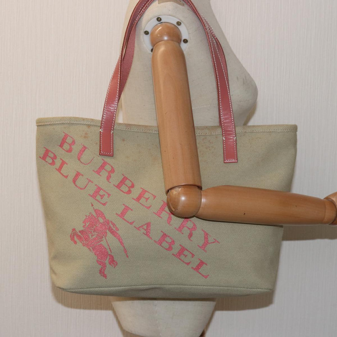 Burberry Blue Label Tote Bag Canvas Beige Pink Auth 79558