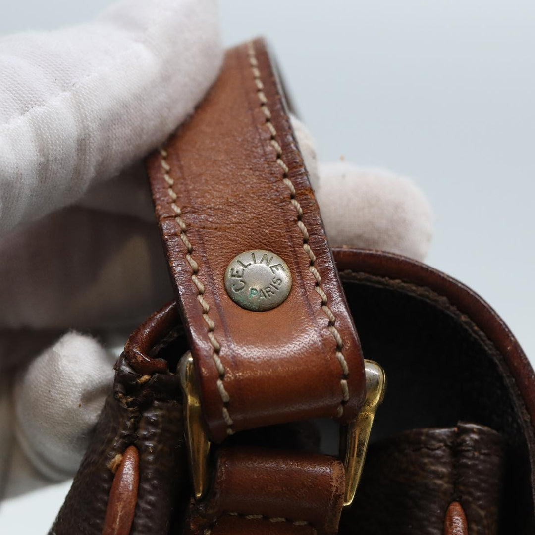 Celine Macadam Canvas Shoulder Bag PVC Leather Brown  79666