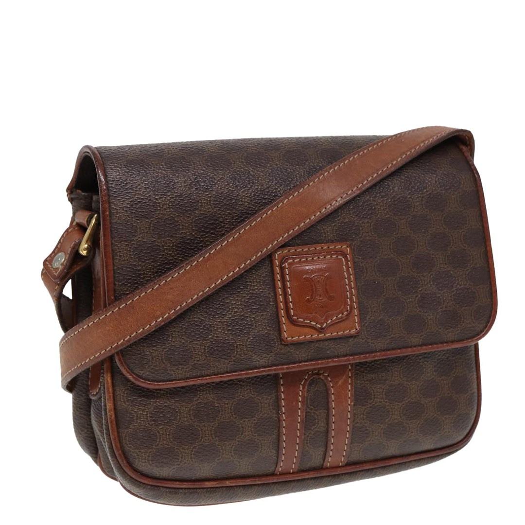 Celine Macadam Canvas Shoulder Bag PVC Leather Brown  79666
