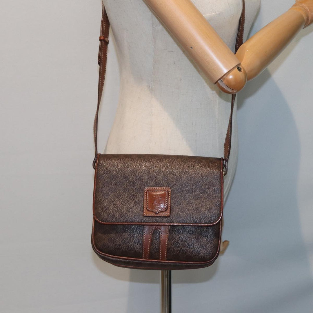 Celine Macadam Canvas Shoulder Bag PVC Leather Brown  79666