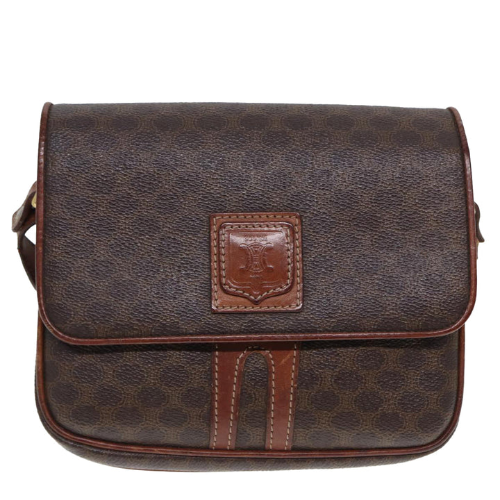 Celine Macadam Canvas Shoulder Bag PVC Leather Brown  79666