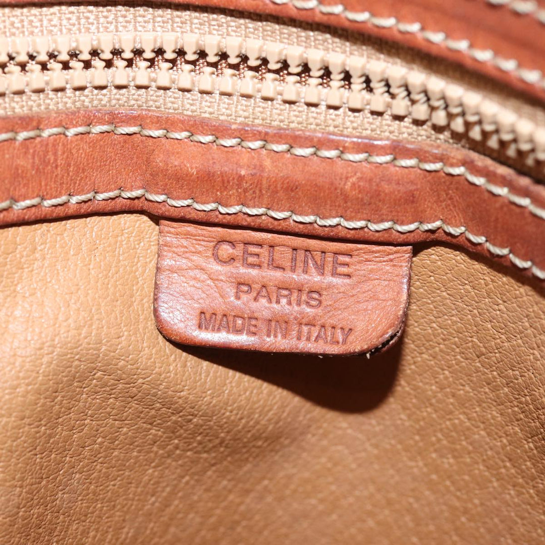 Celine Macadam Canvas Hand Bag PVC Leather Brown  79677