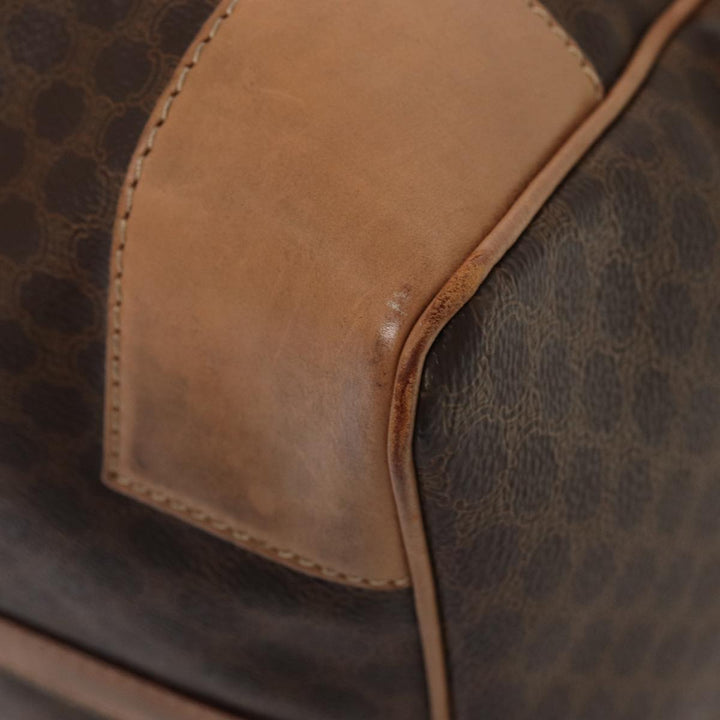 Celine Macadam Canvas Boston Bag PVC Leather Brown Auth 79681