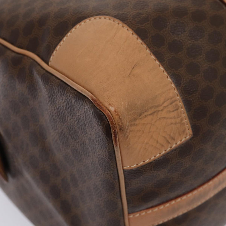 Celine Macadam Canvas Boston Bag PVC Leather Brown Auth 79681
