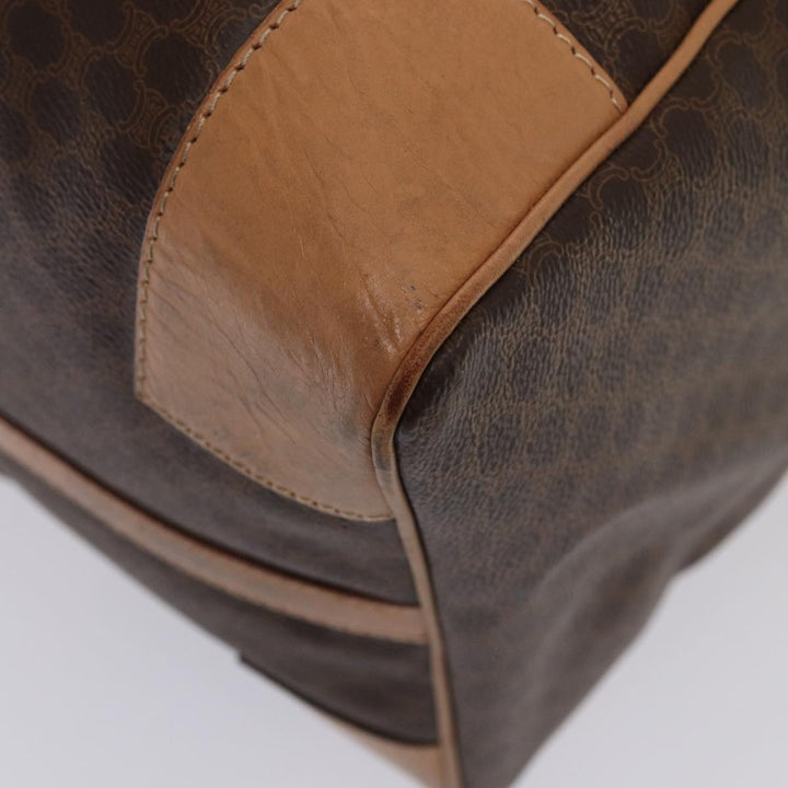 Celine Macadam Canvas Boston Bag PVC Leather Brown Auth 79681