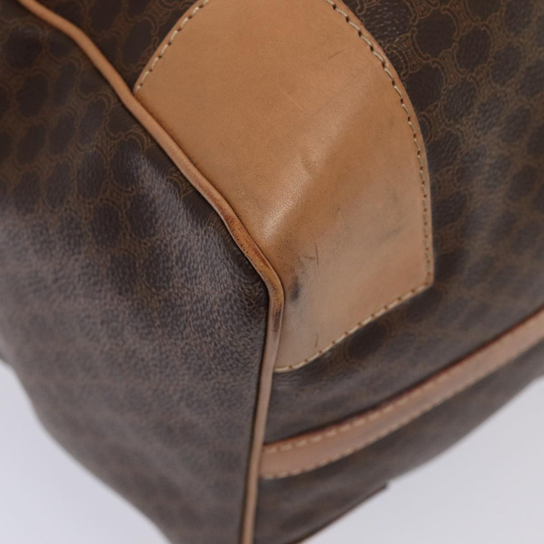 Celine Macadam Canvas Boston Bag PVC Leather Brown Auth 79681
