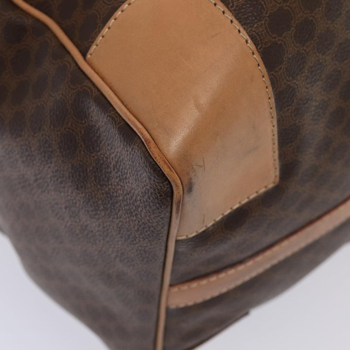 Celine Macadam Canvas Boston Bag PVC Leather Brown Auth 79681