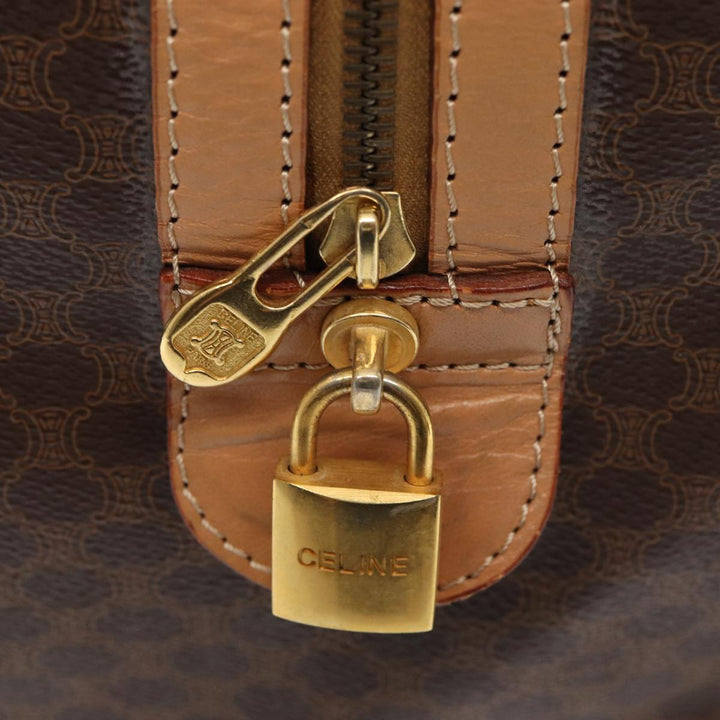 Celine Macadam Canvas Boston Bag PVC Leather Brown Auth 79681