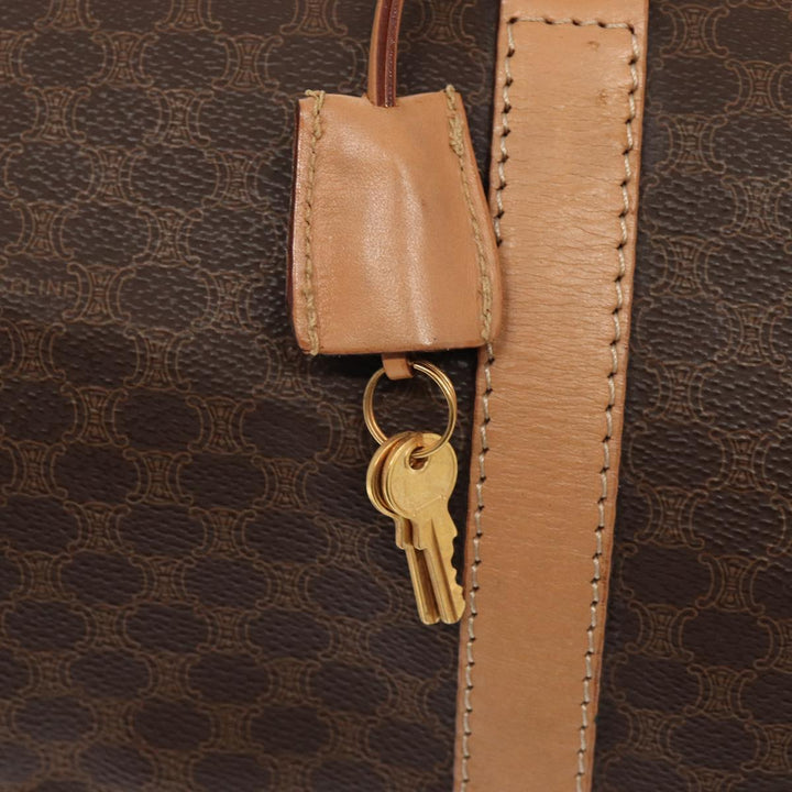 Celine Macadam Canvas Boston Bag PVC Leather Brown Auth 79681
