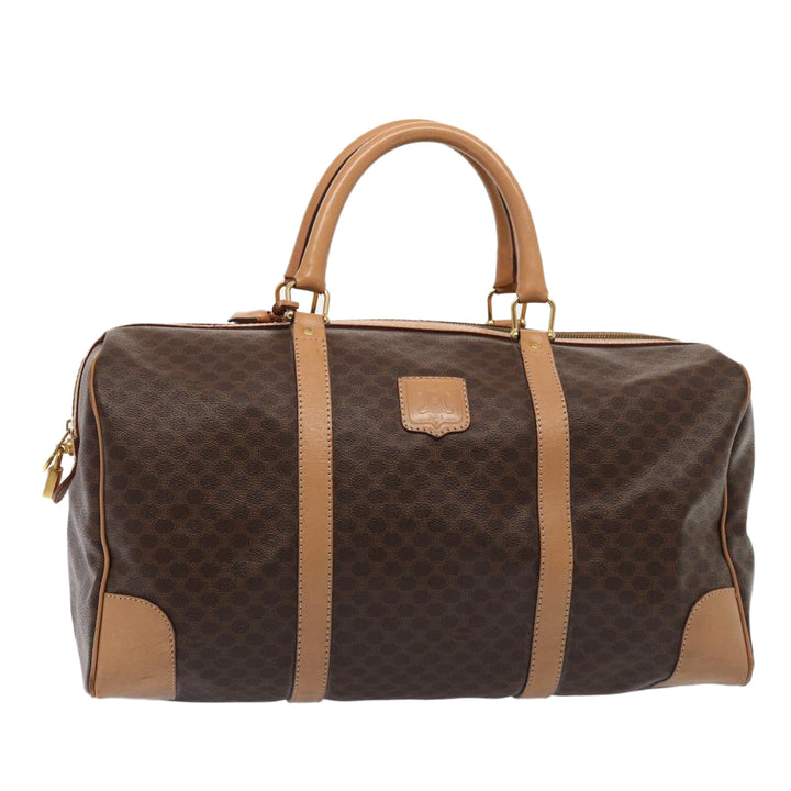 Celine Macadam Canvas Boston Bag PVC Leather Brown Auth 79681