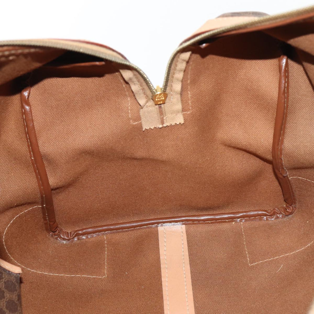 Celine Macadam Canvas Boston Bag PVC Leather Brown Auth 79681