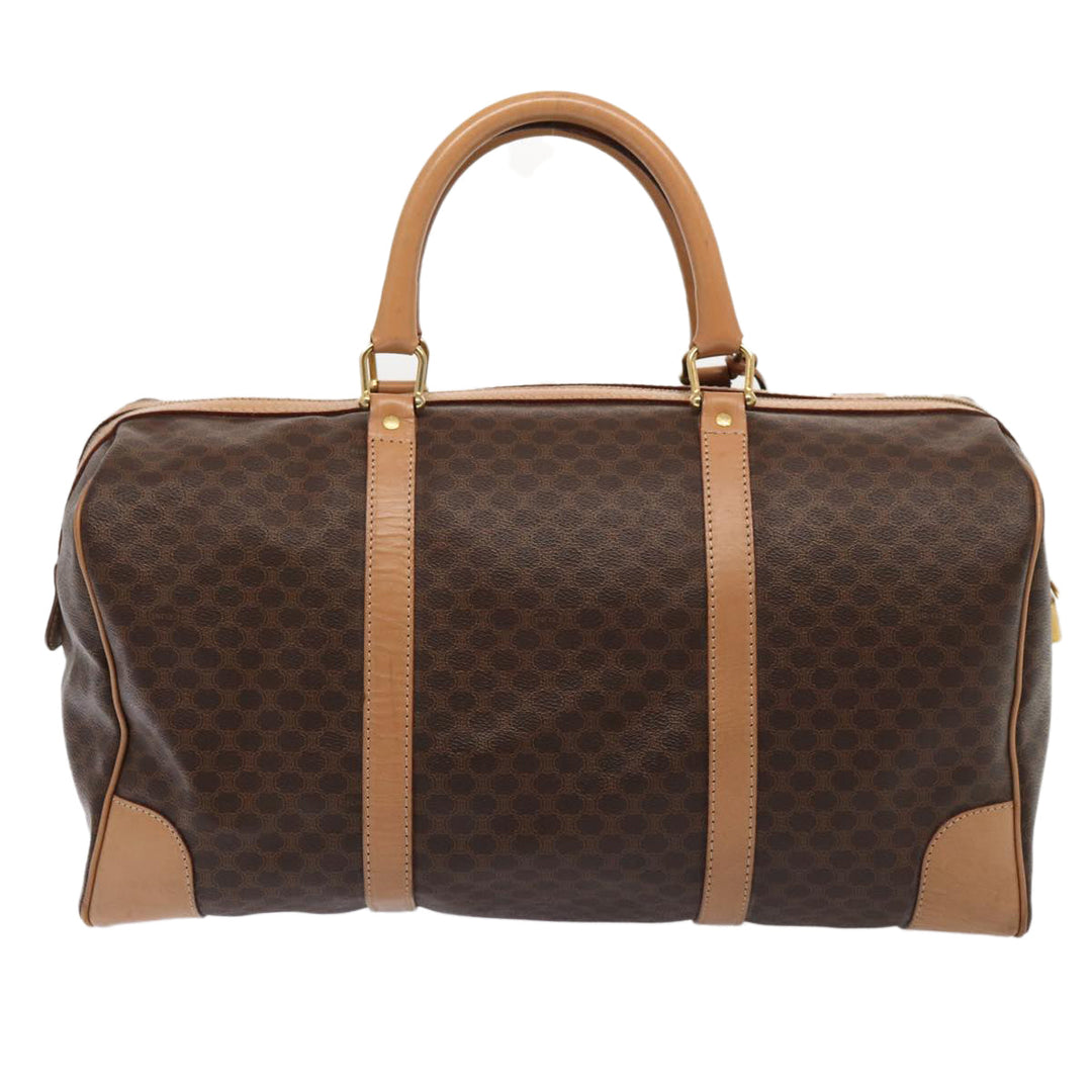 Celine Macadam Canvas Boston Bag PVC Leather Brown Auth 79681