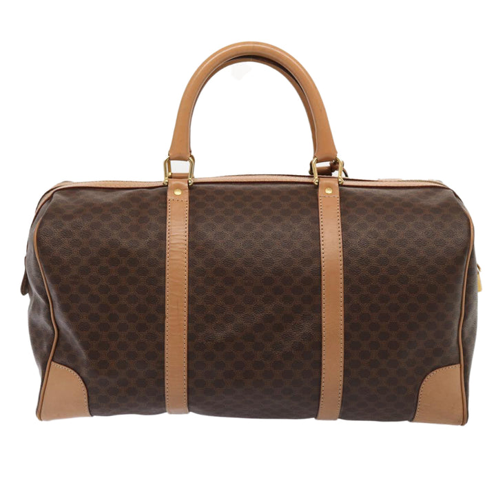 Celine Macadam Canvas Boston Bag PVC Leather Brown Auth 79681