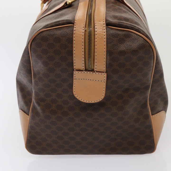 Celine Macadam Canvas Boston Bag PVC Leather Brown Auth 79681