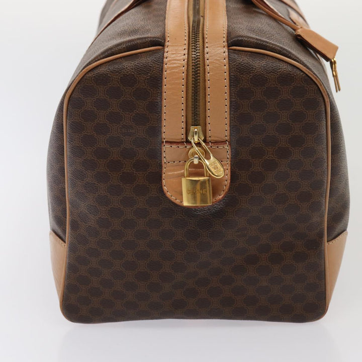 Celine Macadam Canvas Boston Bag PVC Leather Brown Auth 79681