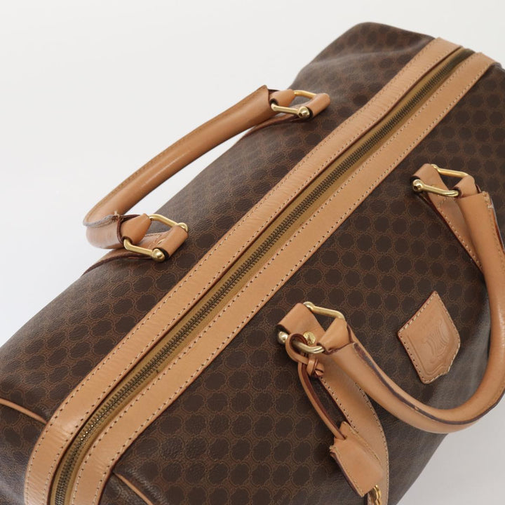 Celine Macadam Canvas Boston Bag PVC Leather Brown Auth 79681