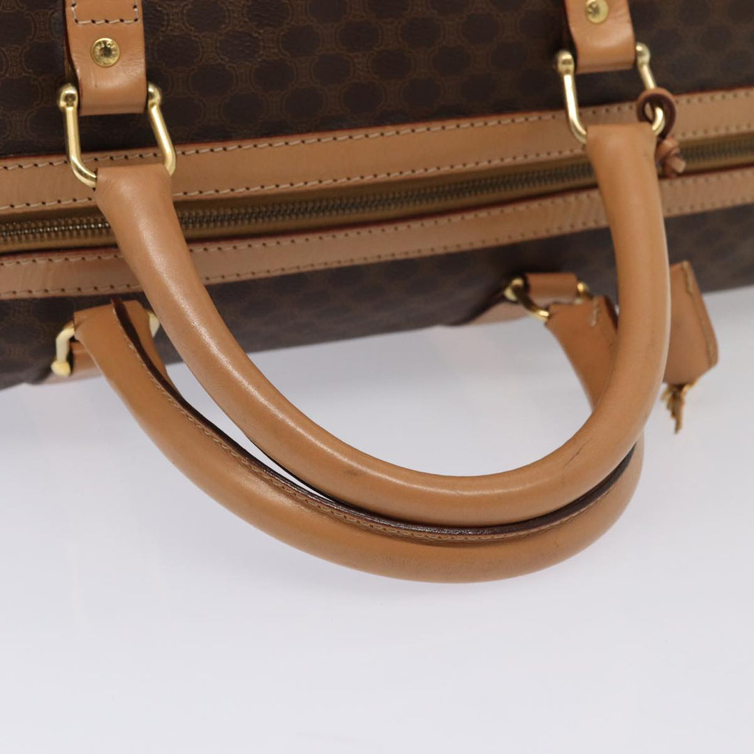 Celine Macadam Canvas Boston Bag PVC Leather Brown Auth 79681