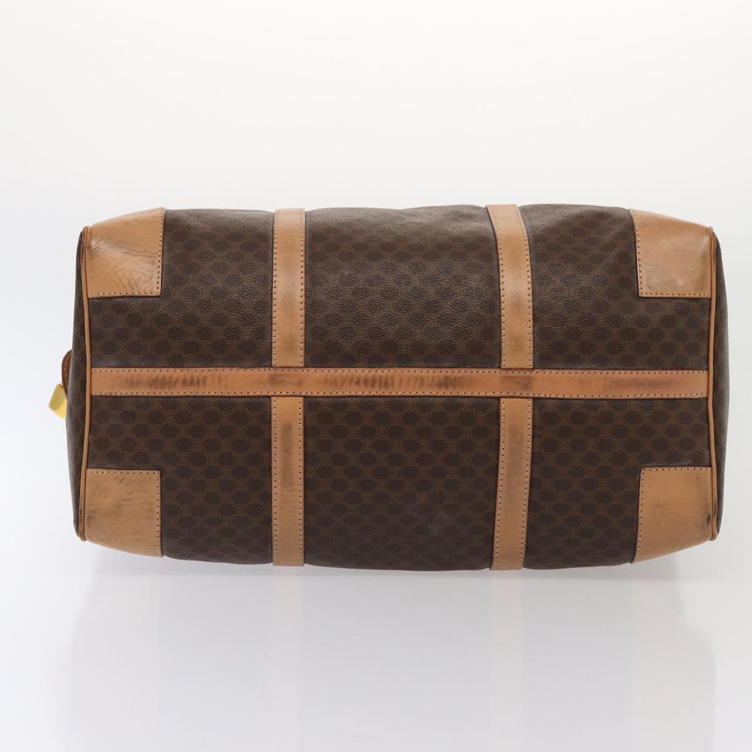 Celine Macadam Canvas Boston Bag PVC Leather Brown Auth 79681