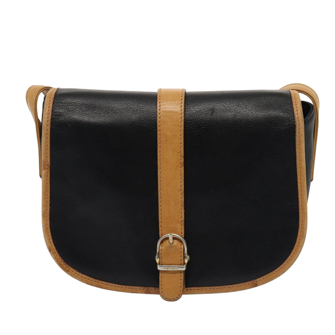Celine Shoulder Bag Leather Black Auth 79698