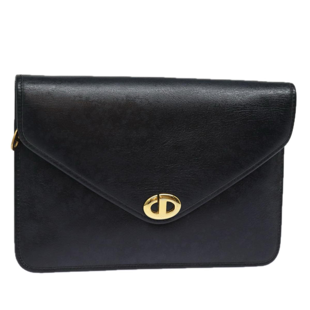 CHRISTIAN Dior Clutch Bag Leather Black Auth 79728