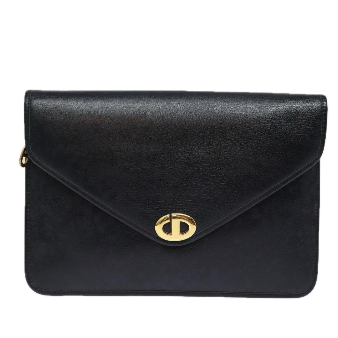 CHRISTIAN Dior Clutch Bag Leather Black Auth 79728