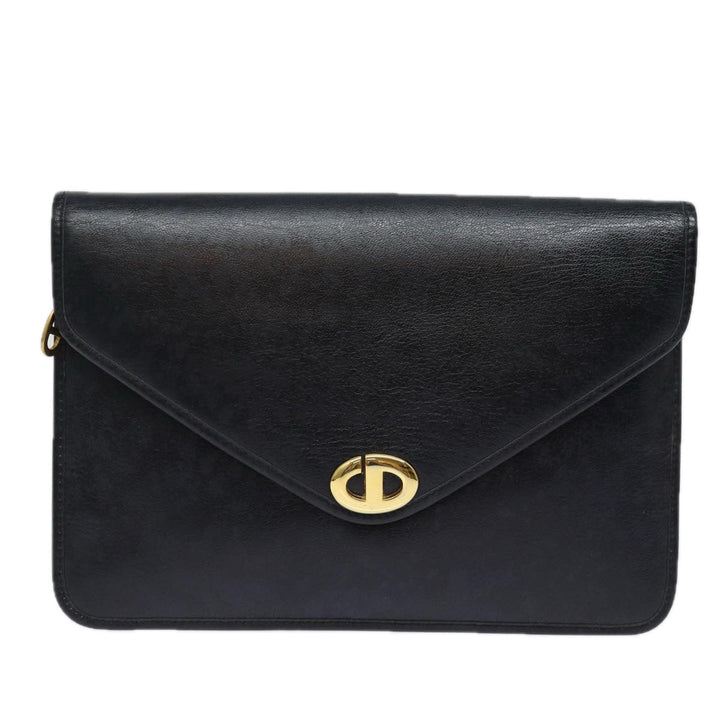 CHRISTIAN Dior Clutch Bag Leather Black Auth 79728